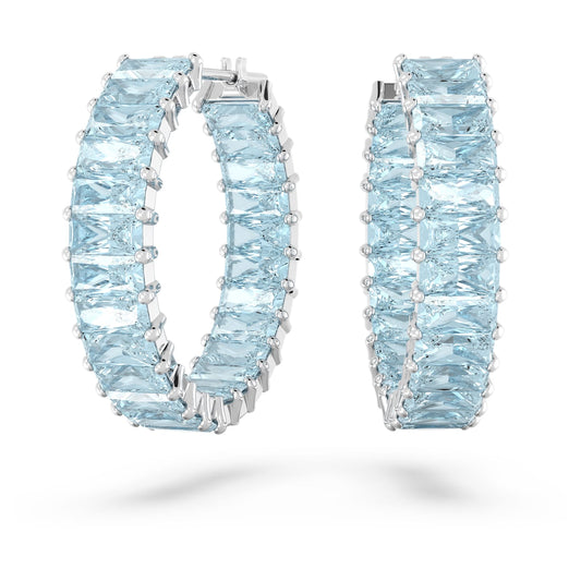 Matrix Hoop Earrings Baguette Cut Blue Rhodium Plated 