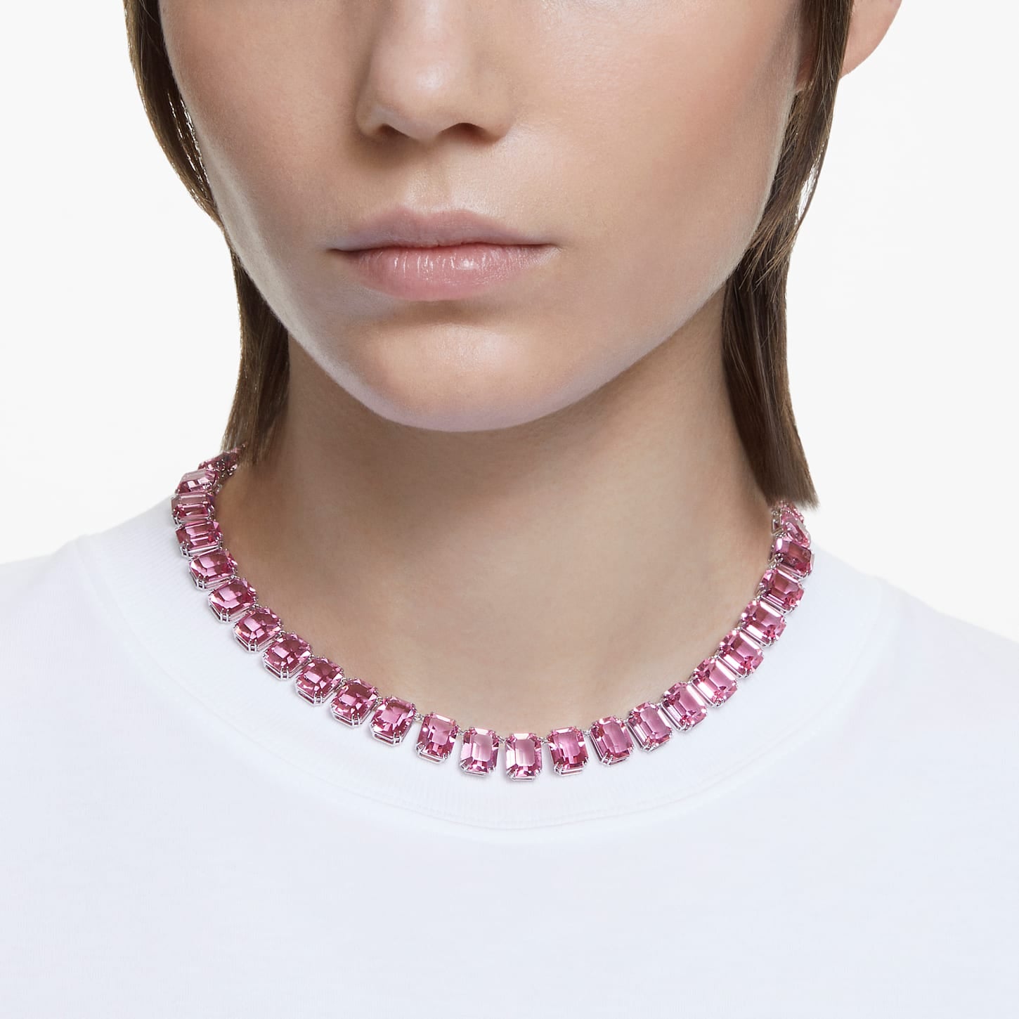 Millenia Halskette, Kristalle mit Oktagon-Schliff, Rosa, Rhodiniert - CRYSTAL UNTERBERGER
