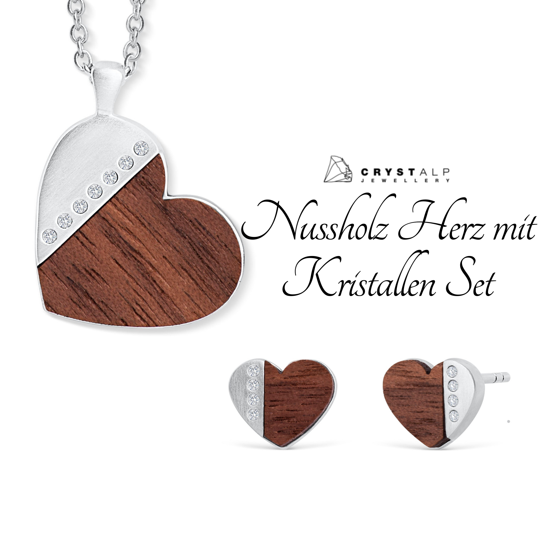 CRYSTALP - Nussholz Herz mit Kristallen Set - CRYSTAL UNTERBERGER