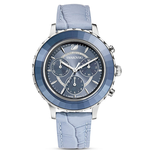 Octea Lux Chrono Uhr Schweizer Produktion, Lederarmband, Blau, Edelstahl - CRYSTAL UNTERBERGER