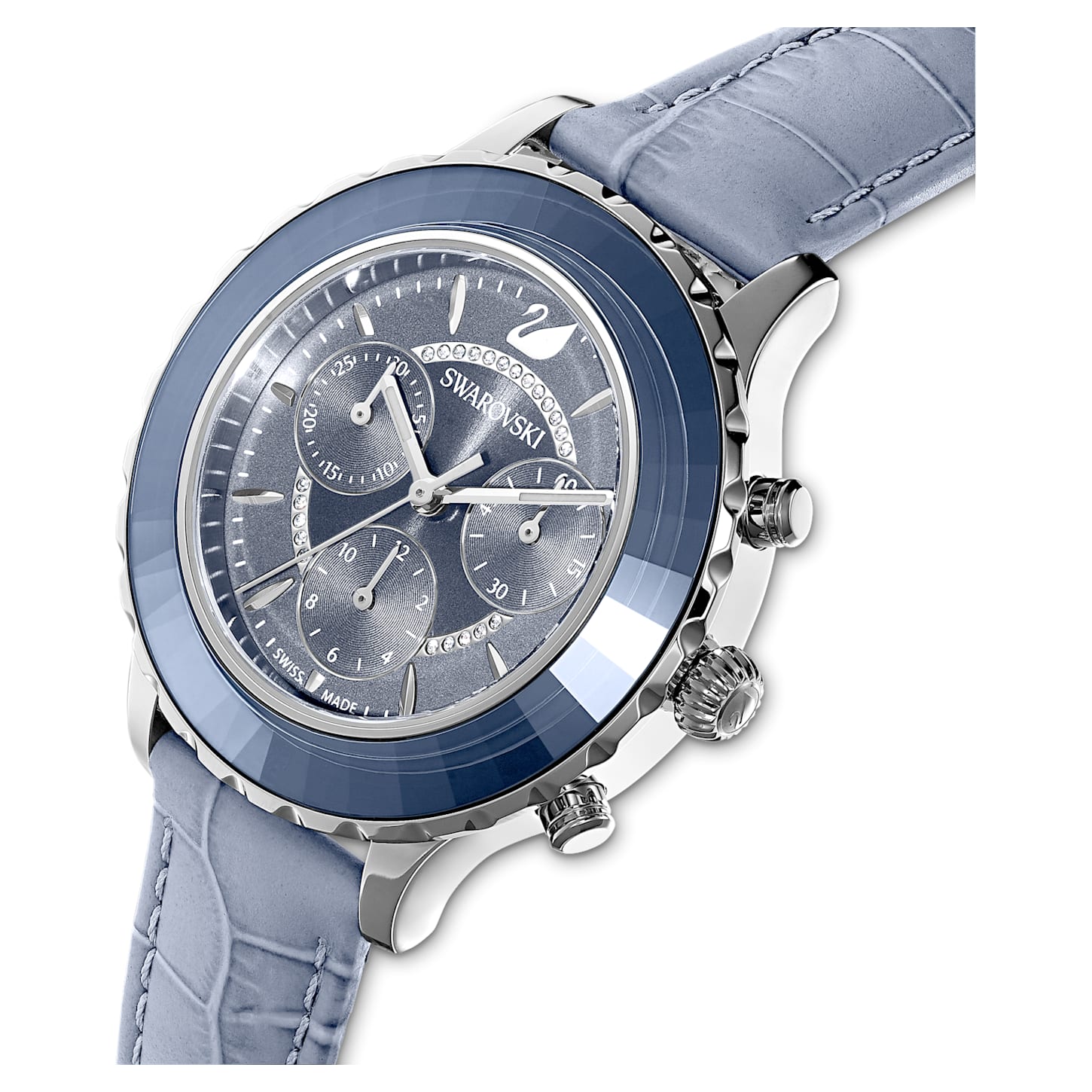 Octea Lux Chrono Uhr Schweizer Produktion, Lederarmband, Blau, Edelstahl - CRYSTAL UNTERBERGER