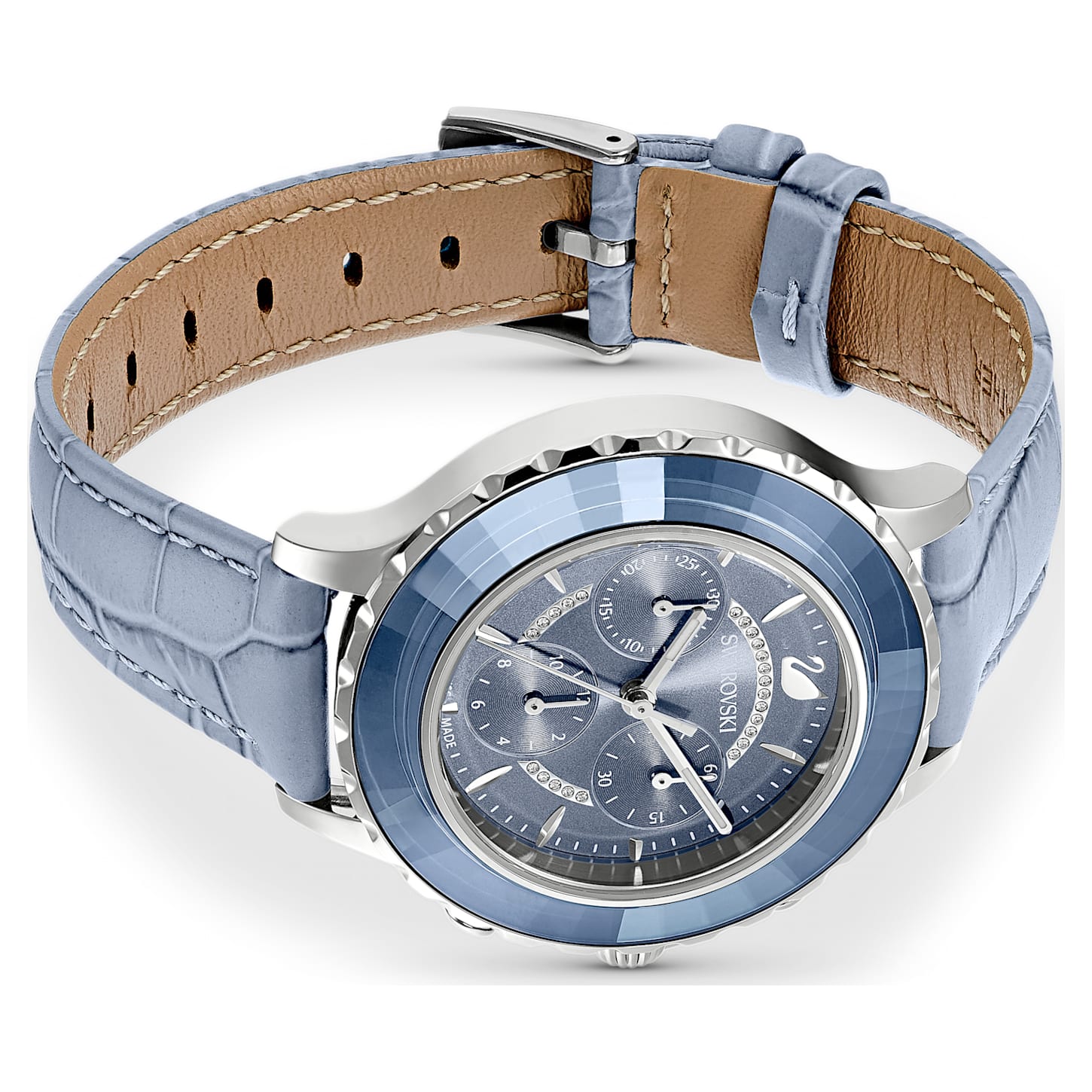 Octea Lux Chrono Uhr Schweizer Produktion, Lederarmband, Blau, Edelstahl - CRYSTAL UNTERBERGER