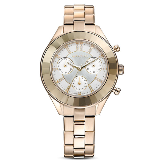 Swarovski - Octea Lux Sport Uhr Metallarmband, Weiss, Goldlegierungsschicht PVD-Finish - CRYSTAL UNTERBERGER