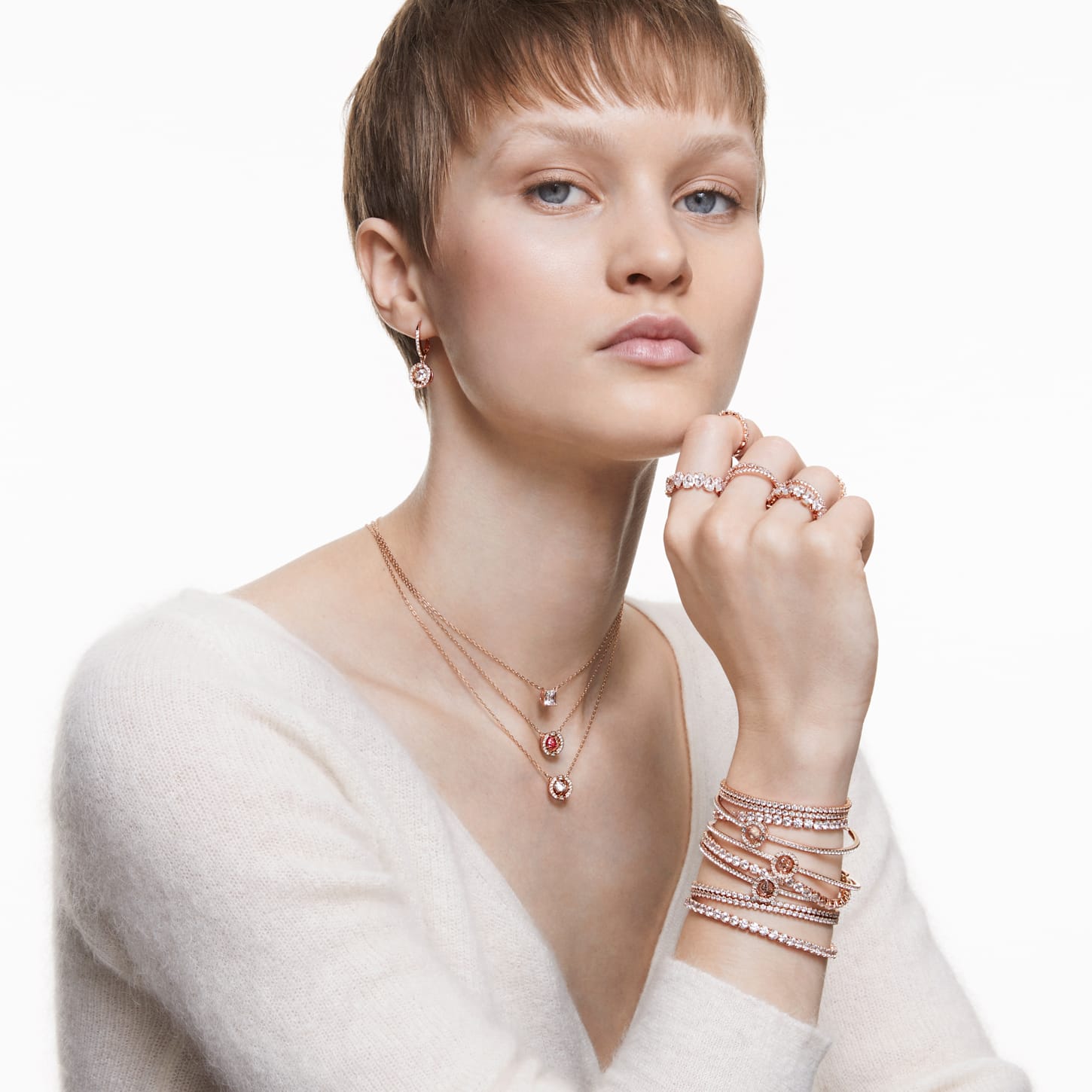 Swarovski - Vittore Ring Rundschliff, Weiß, Roségold-Legierungsschicht - CRYSTAL UNTERBERGER